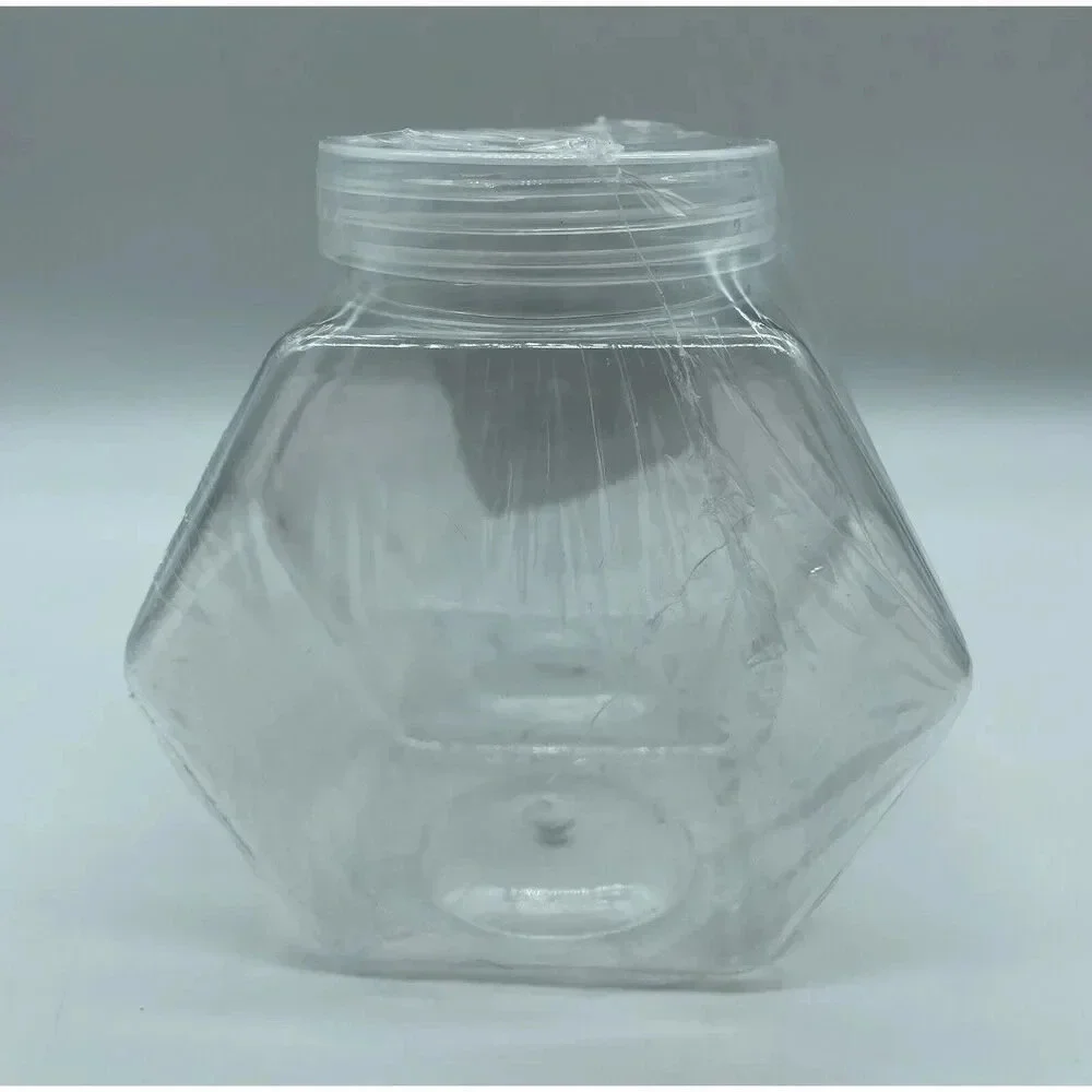 Ankyo Clear Plastic Hexagon Shaped Jars & Lids 2 Pack of‎ 4.5” x 4.5” x 2.75”